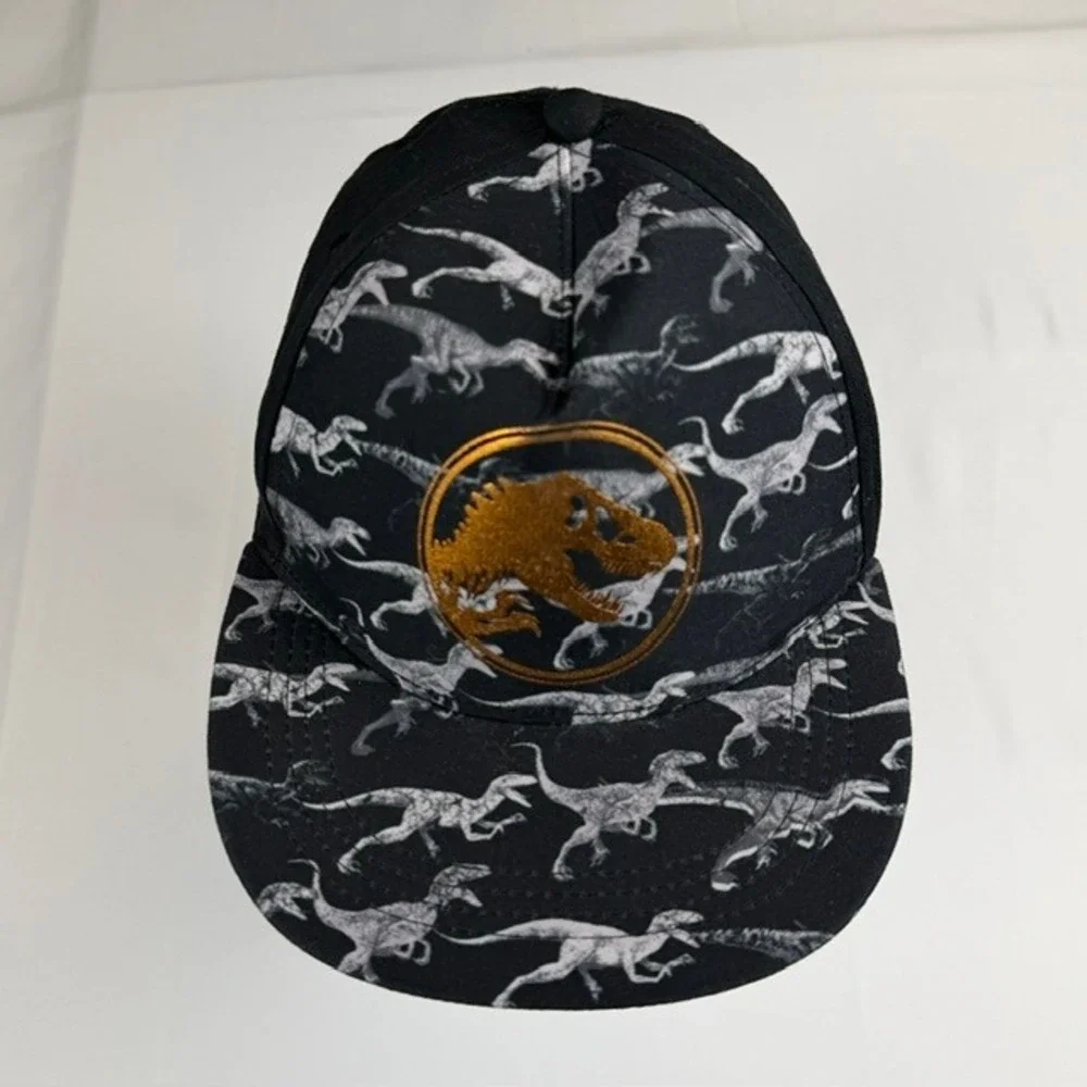 Jurassic World Kids Raptor Print Snapback Hat Black Copper T-Rex Logo One Size